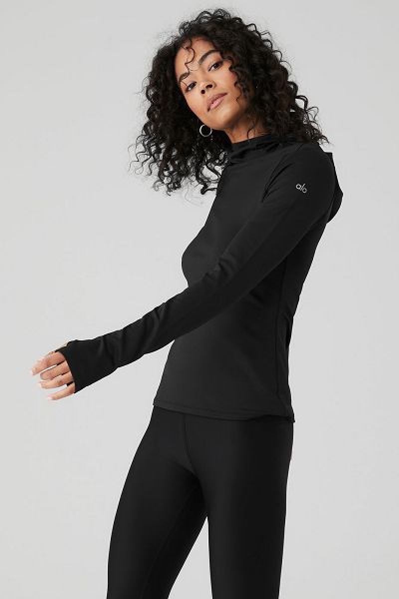 Camiseta Alo Yoga Airlift Inverno Warm Encapuzado Runner Feminino Pretas | 3820-TMSHO