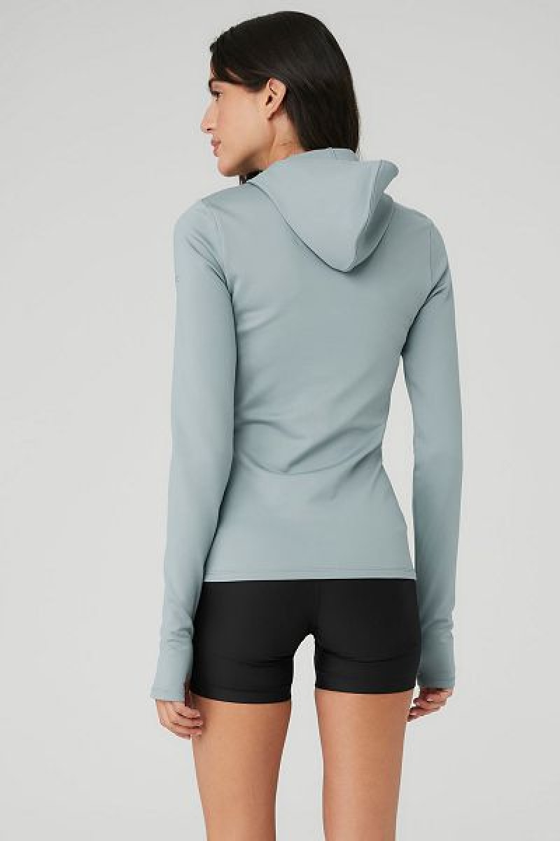 Camiseta Alo Yoga Airlift Inverno Warm Encapuzado Runner Feminino Cinzentas | 8439-SVTZG