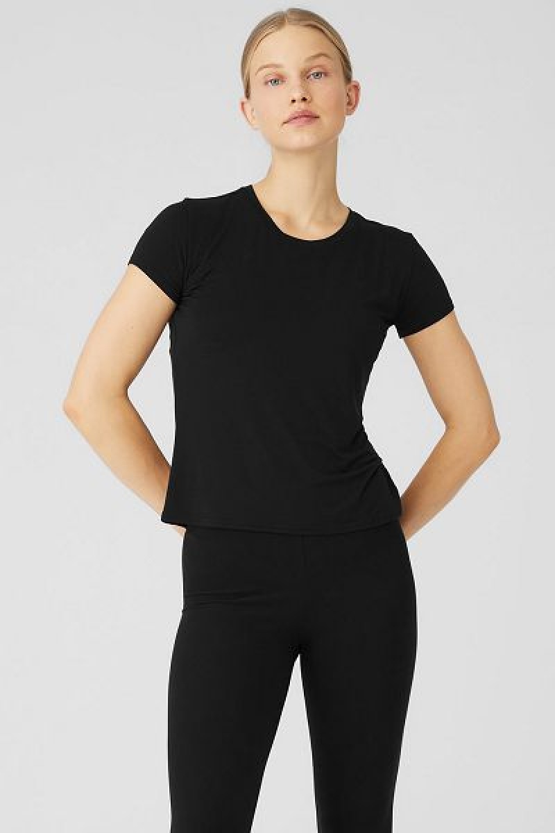 Camiseta Alo Yoga All Day Curta Sleeve Feminino Pretas | 6825-VAYKI