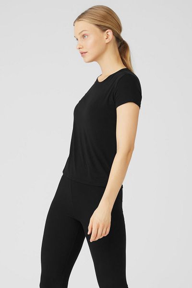 Camiseta Alo Yoga All Day Curta Sleeve Feminino Pretas | 6825-VAYKI