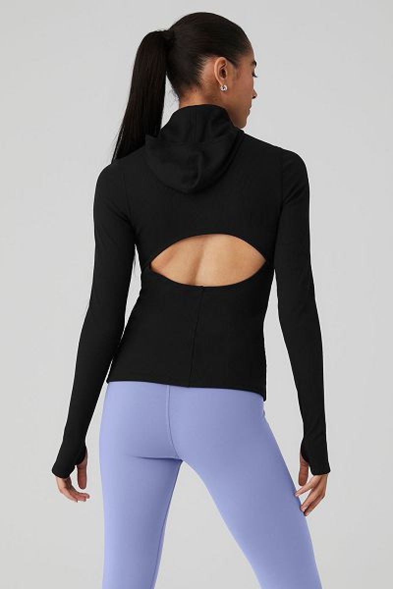 Camiseta Alo Yoga Alosoft Com Nervuras Frontrunner Long Sleeve Feminino Pretas | 5192-YDRJE