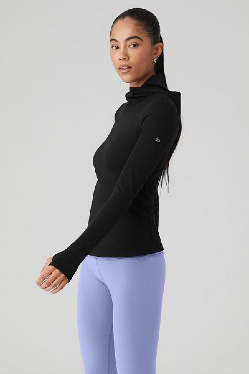 Camiseta Alo Yoga Alosoft Com Nervuras Frontrunner Long Sleeve Feminino Pretas | 5192-YDRJE