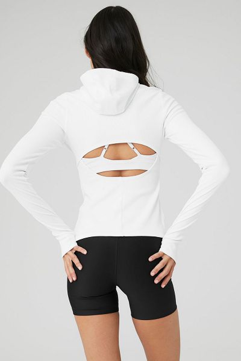 Camiseta Alo Yoga Alosoft Com Nervuras Frontrunner Long Sleeve Feminino Branco | 6419-QKCMX