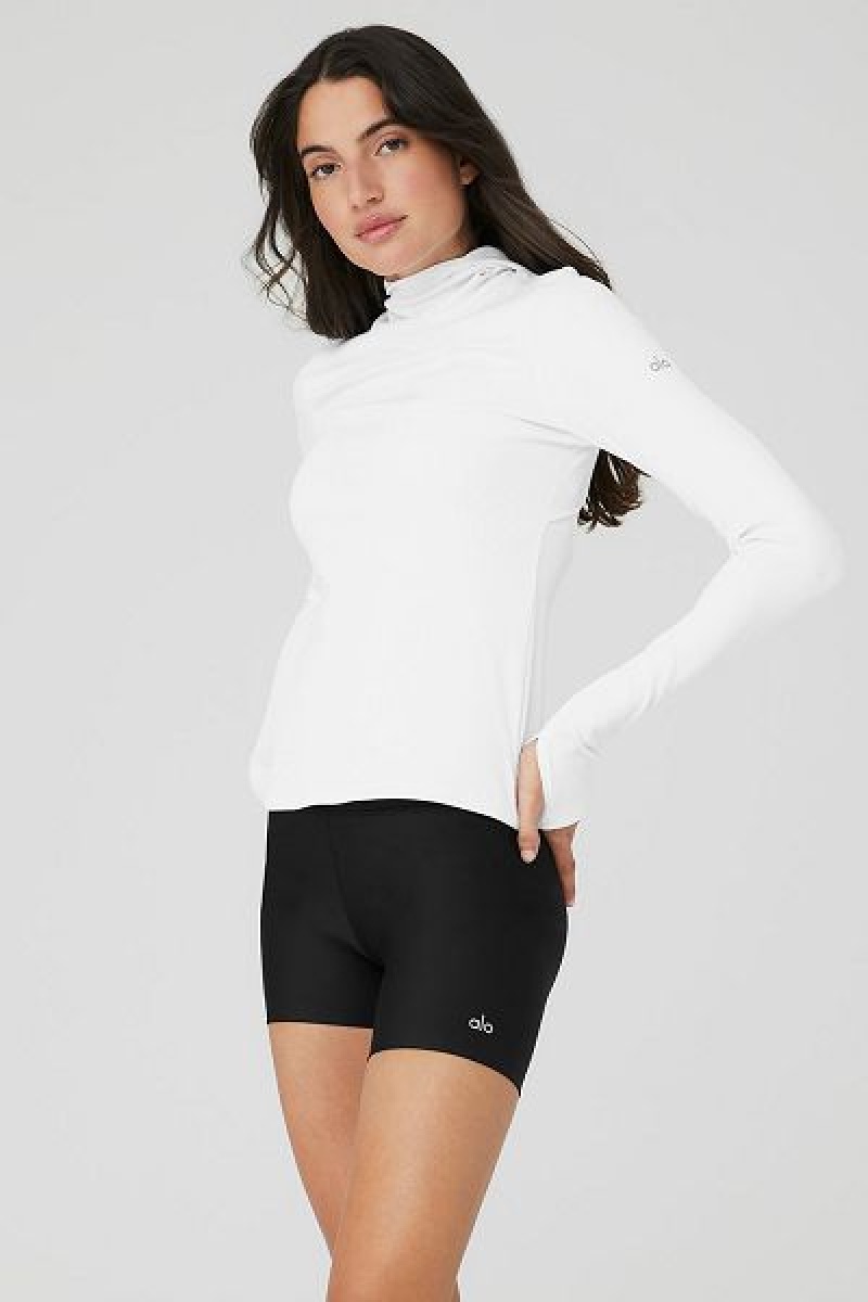 Camiseta Alo Yoga Alosoft Com Nervuras Frontrunner Long Sleeve Feminino Branco | 6419-QKCMX