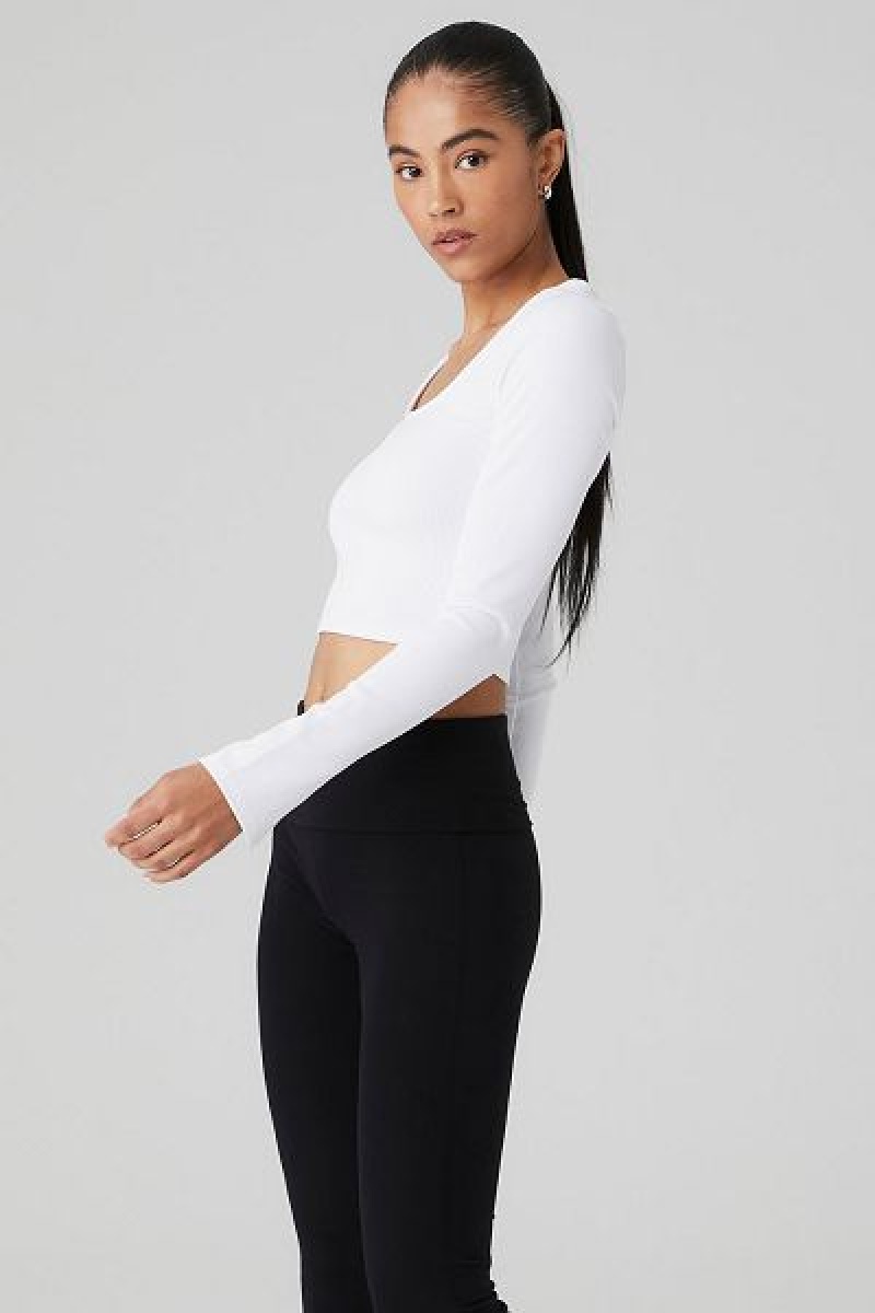 Camiseta Alo Yoga Alosoft Com Nervuras Show Stopper Long Sleeve Top Feminino Branco | 5036-NQUAF