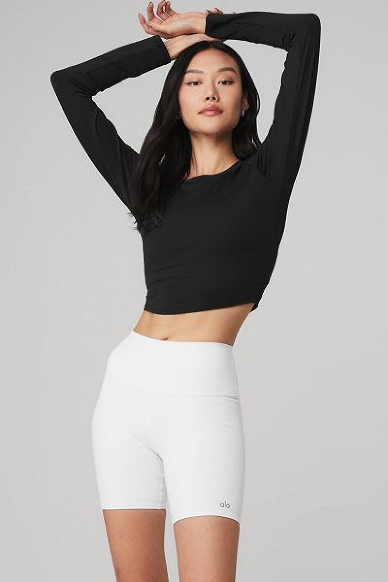 Camiseta Alo Yoga Alosoft Crop Finesse Long Sleeve Feminino Pretas | 1056-VYURF