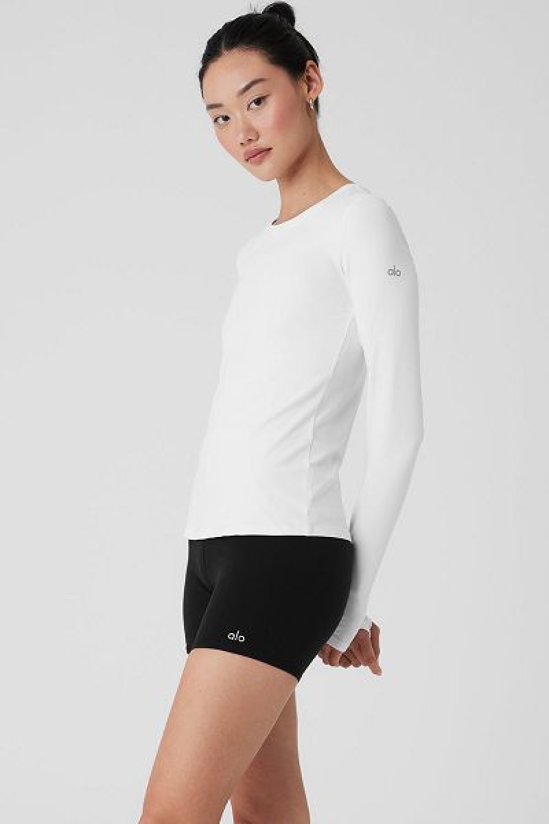 Camiseta Alo Yoga Alosoft Finesse Long Sleeve Feminino Branco | 2718-CNLVS