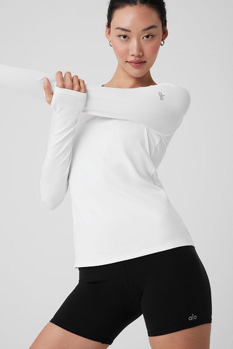 Camiseta Alo Yoga Alosoft Finesse Long Sleeve Feminino Branco | 2718-CNLVS