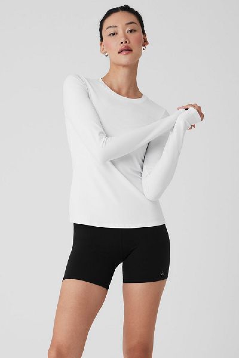 Camiseta Alo Yoga Alosoft Finesse Long Sleeve Feminino Branco | 2718-CNLVS