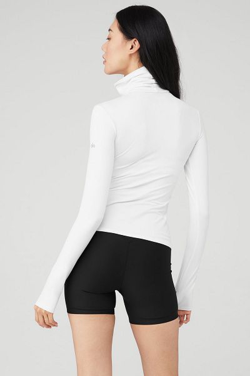 Camiseta Alo Yoga Alosoft Refine Turtleneck Feminino Branco | 8201-ZRVIB