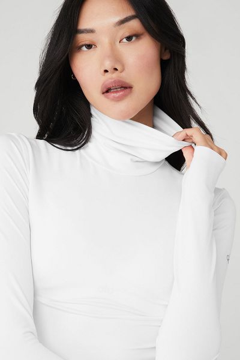 Camiseta Alo Yoga Alosoft Refine Turtleneck Feminino Branco | 8201-ZRVIB