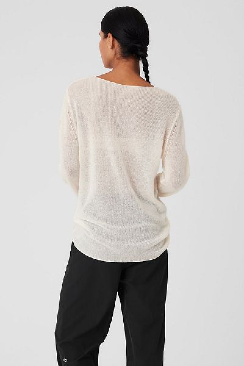 Camiseta Alo Yoga Cashmere Reform Long Sleeve Feminino Branco | 3584-YQVDT