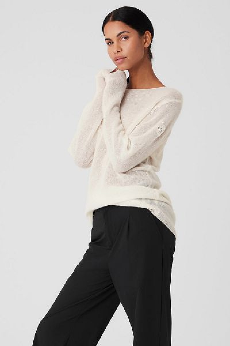 Camiseta Alo Yoga Cashmere Reform Long Sleeve Feminino Branco | 3584-YQVDT