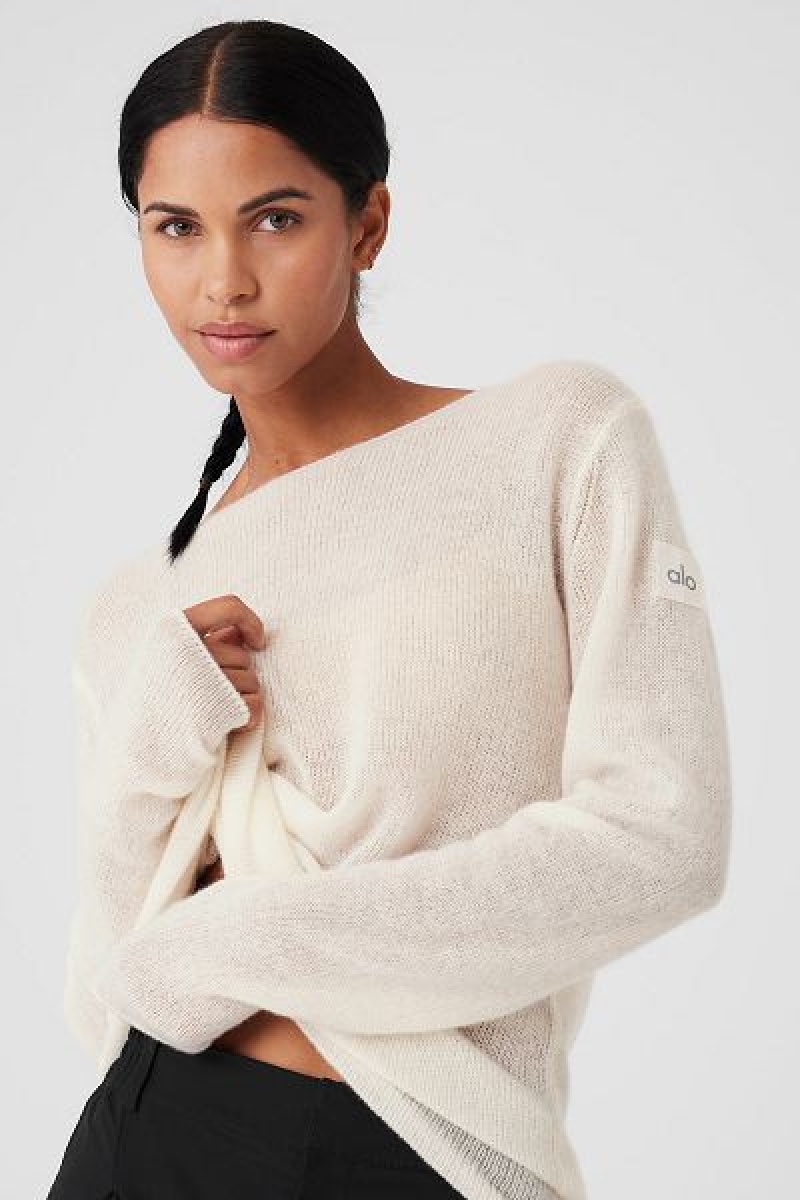 Camiseta Alo Yoga Cashmere Reform Long Sleeve Feminino Branco | 3584-YQVDT