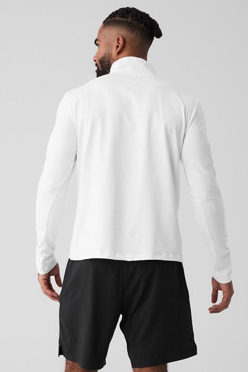 Camiseta Alo Yoga Conquer 1/4 Zip Reform Long Sleeve Masculino Branco | 4521-UJPDF