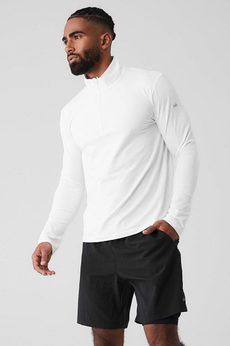 Camiseta Alo Yoga Conquer 1/4 Zip Reform Long Sleeve Masculino Branco | 4521-UJPDF