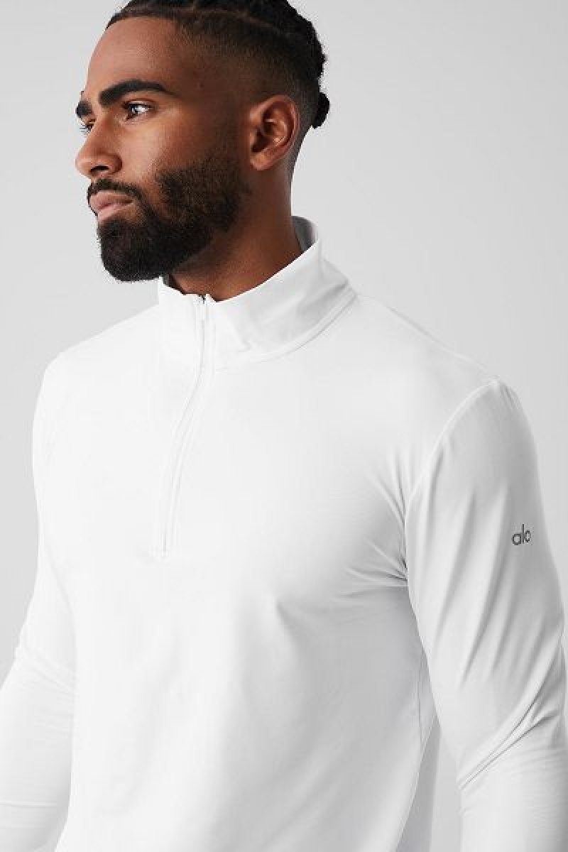 Camiseta Alo Yoga Conquer 1/4 Zip Reform Long Sleeve Masculino Branco | 4521-UJPDF