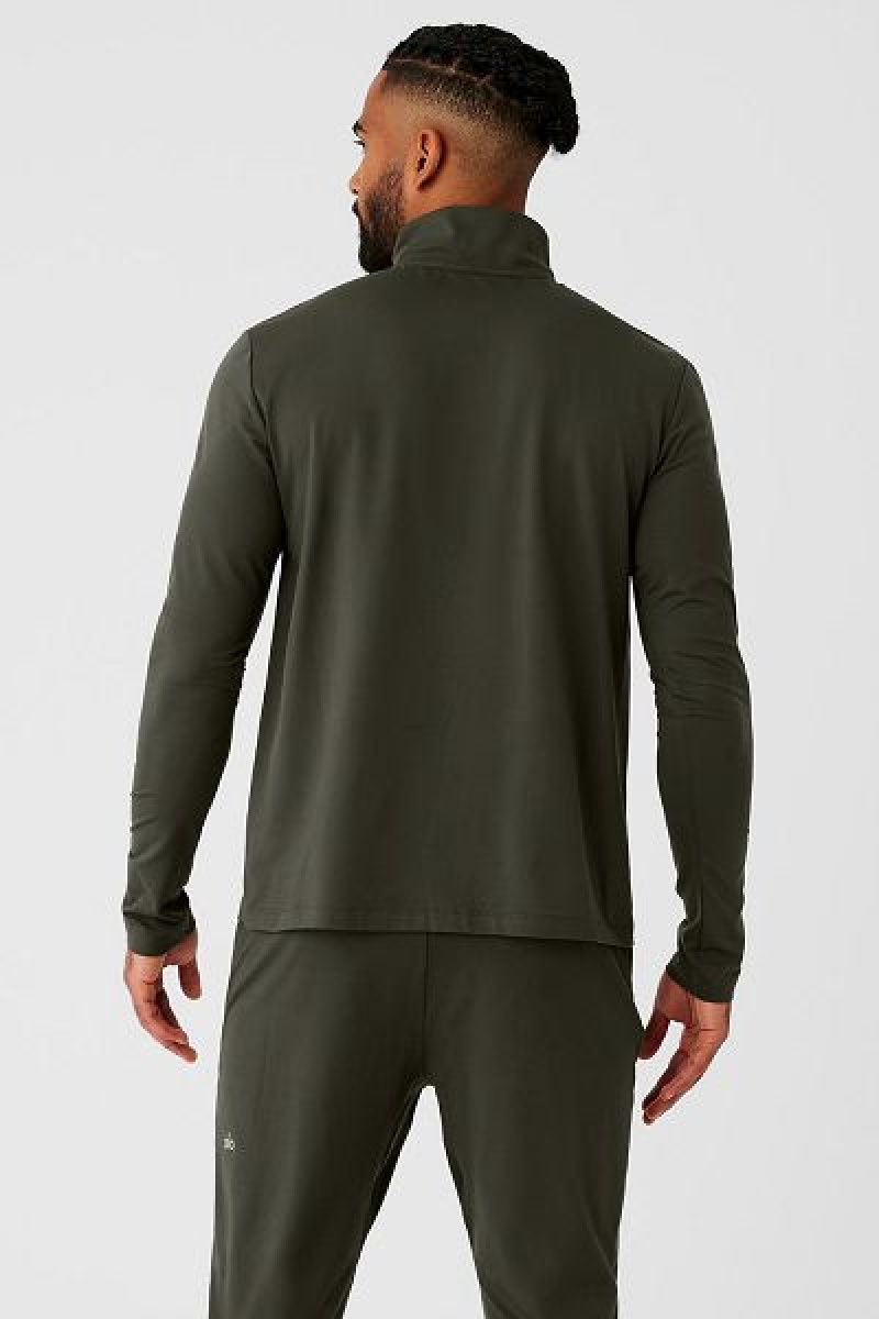 Camiseta Alo Yoga Conquer 1/4 Zip Reform Long Sleeve Masculino Verdes | 8397-THVQC