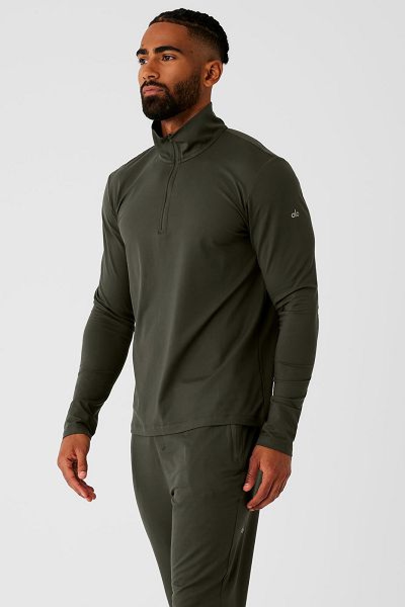 Camiseta Alo Yoga Conquer 1/4 Zip Reform Long Sleeve Masculino Verdes | 8397-THVQC