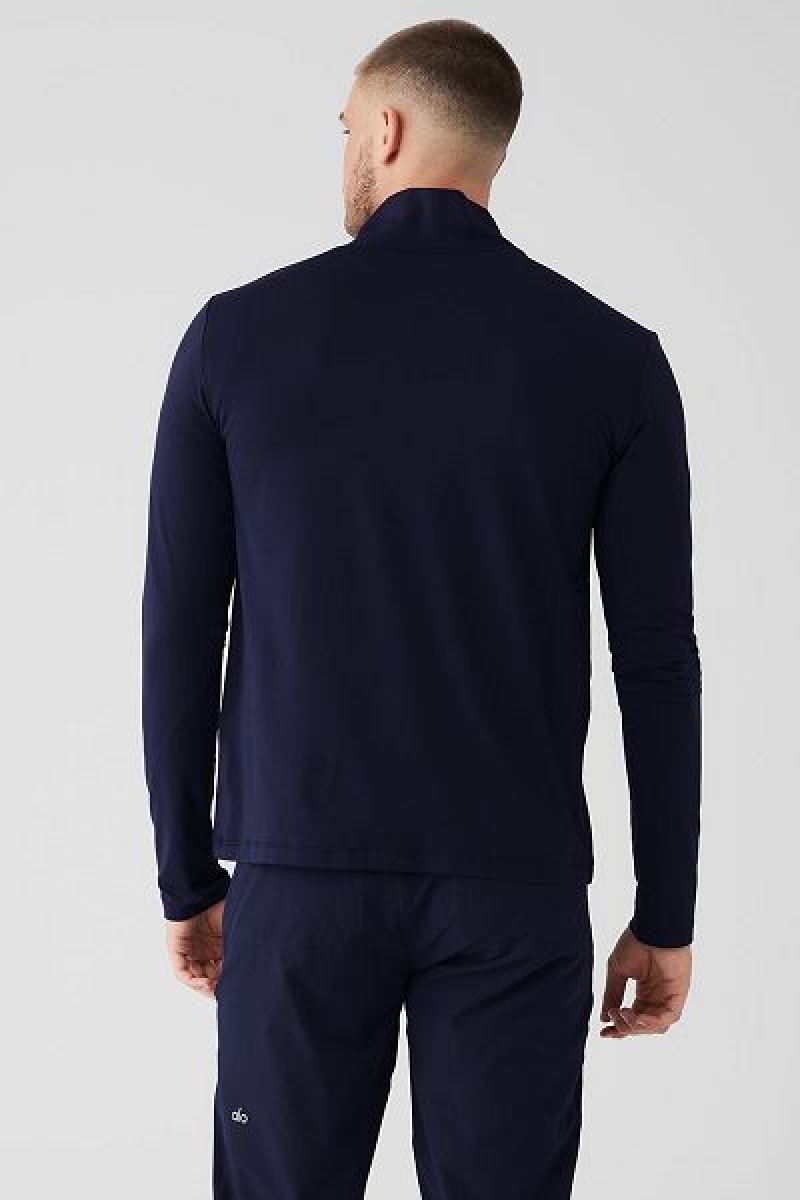 Camiseta Alo Yoga Conquer 1/4 Zip Reform Long Sleeve Masculino Azul Marinho | 8453-IJCDO