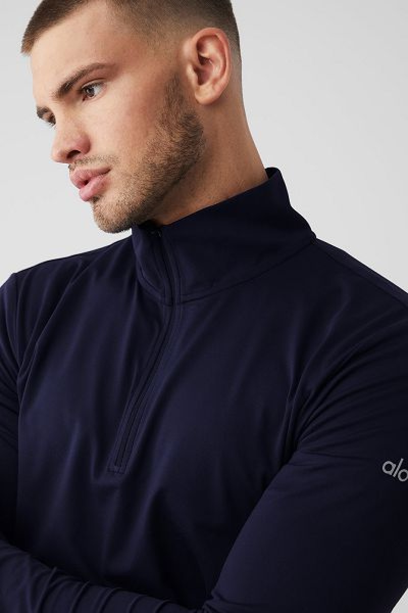 Camiseta Alo Yoga Conquer 1/4 Zip Reform Long Sleeve Masculino Azul Marinho | 8453-IJCDO