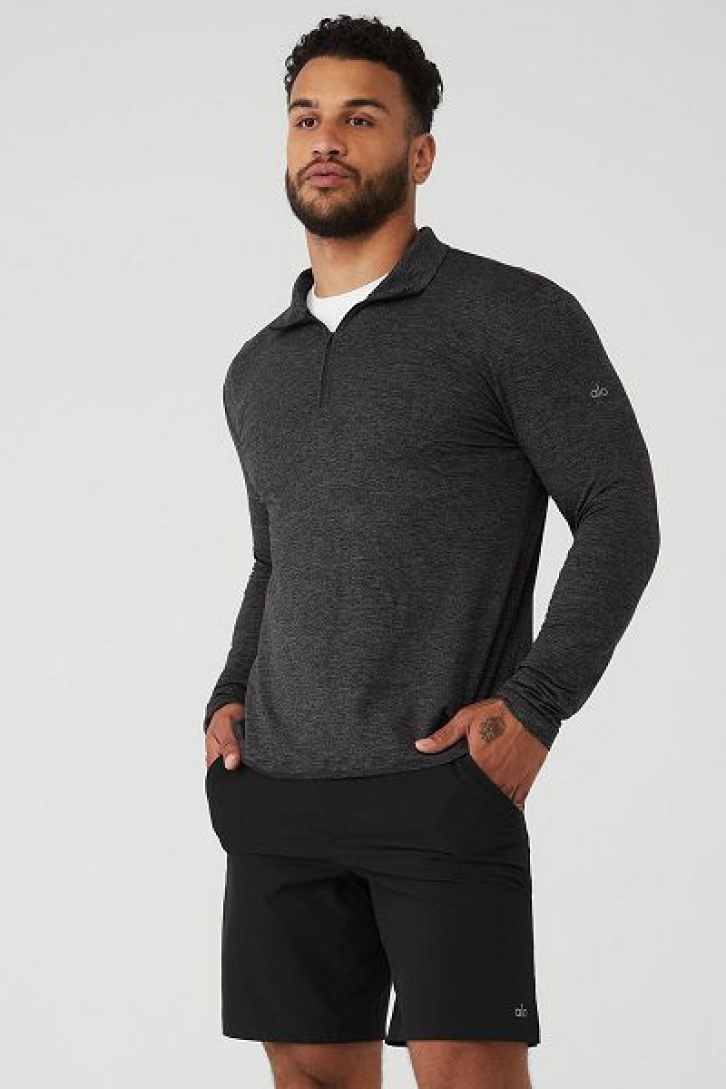 Camiseta Alo Yoga Conquer 1/4 Zip Reform Long Sleeve Masculino Cinzentas Escuro | 3746-BGKLN