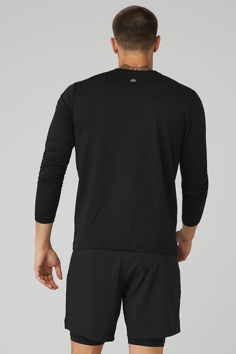 Camiseta Alo Yoga Conquer Reform Crewneck Long Sleeve Masculino Pretas | 9564-HPFDE