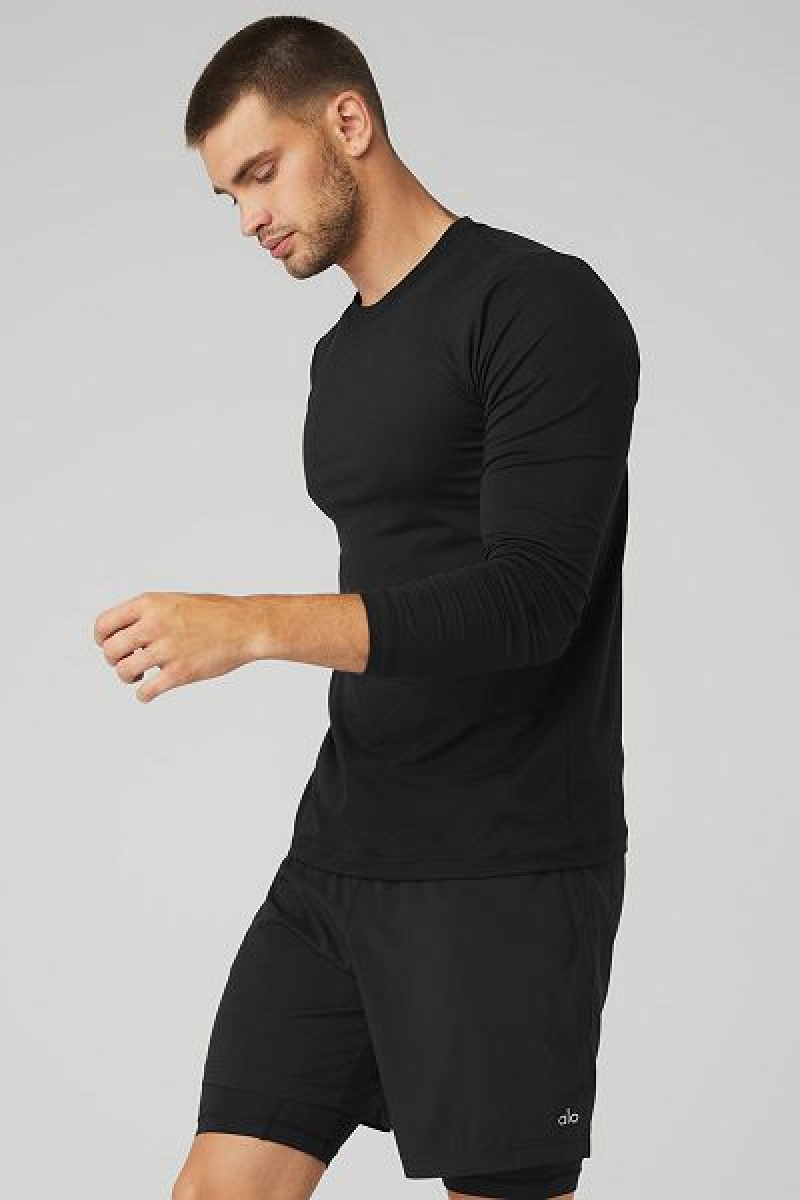 Camiseta Alo Yoga Conquer Reform Crewneck Long Sleeve Masculino Pretas | 9564-HPFDE