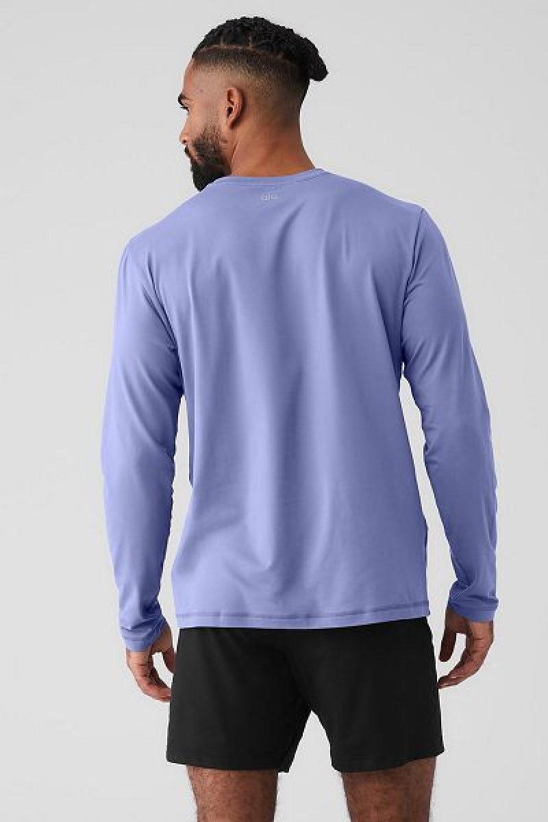 Camiseta Alo Yoga Conquer Reform Crewneck Long Sleeve Masculino Azuis | 4756-LOYGW