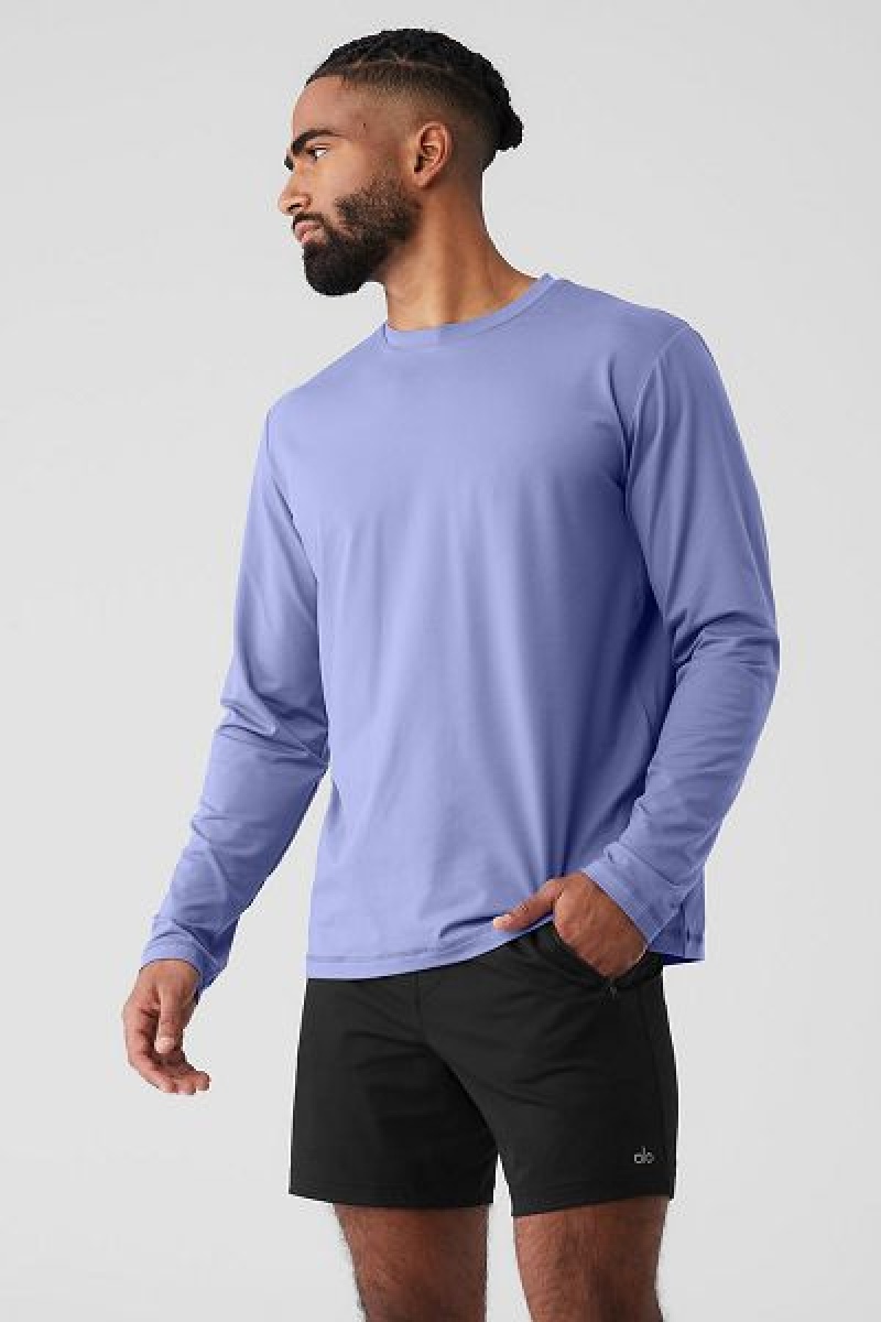 Camiseta Alo Yoga Conquer Reform Crewneck Long Sleeve Masculino Azuis | 4756-LOYGW