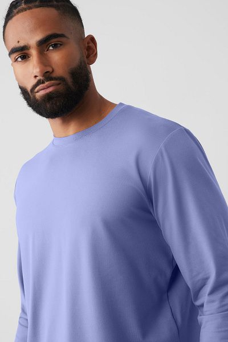 Camiseta Alo Yoga Conquer Reform Crewneck Long Sleeve Masculino Azuis | 4756-LOYGW