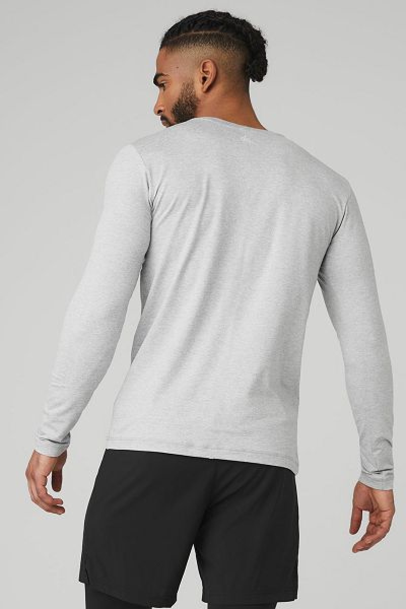 Camiseta Alo Yoga Conquer Reform Crewneck Long Sleeve Masculino Cinzentas | 7658-AGQKD