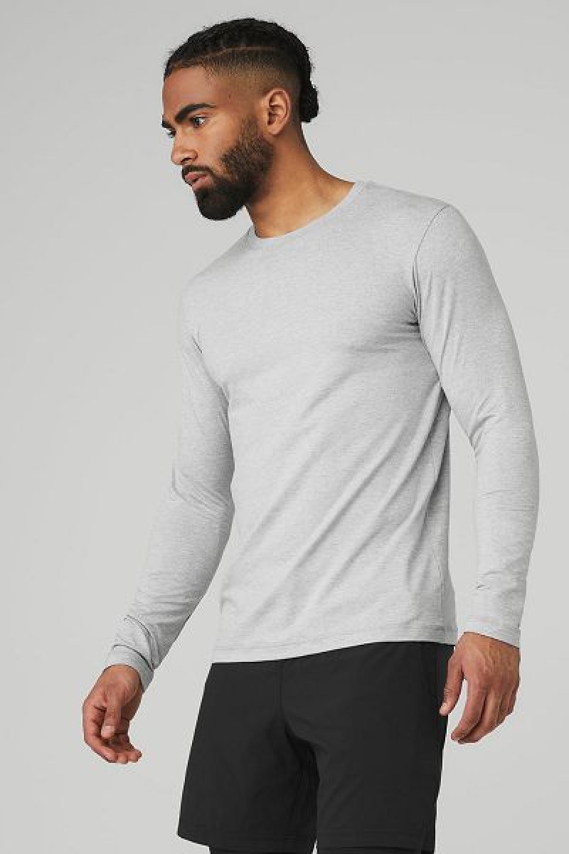 Camiseta Alo Yoga Conquer Reform Crewneck Long Sleeve Masculino Cinzentas | 7658-AGQKD