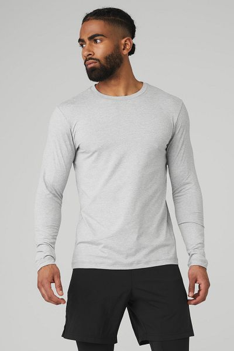 Camiseta Alo Yoga Conquer Reform Crewneck Long Sleeve Masculino Cinzentas | 7658-AGQKD