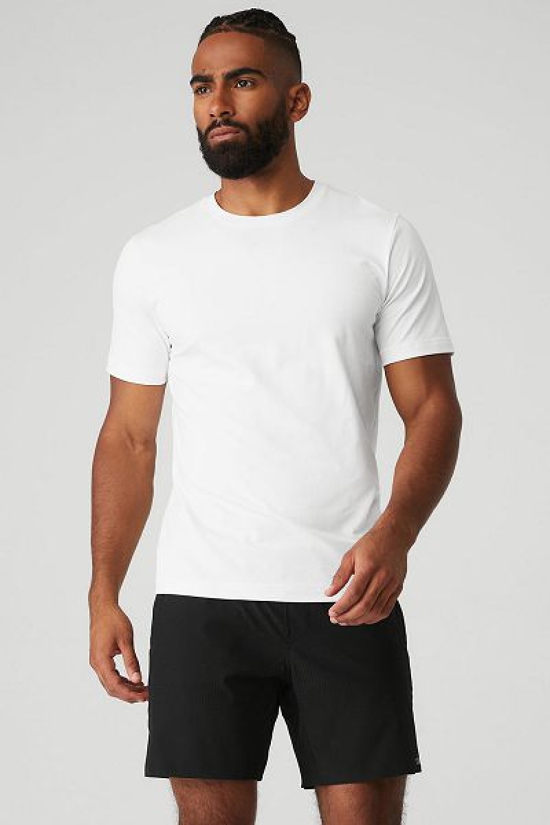 Camiseta Alo Yoga Conquer Reform Crewneck Curta Sleeve Masculino Branco | 9350-ZVBEO