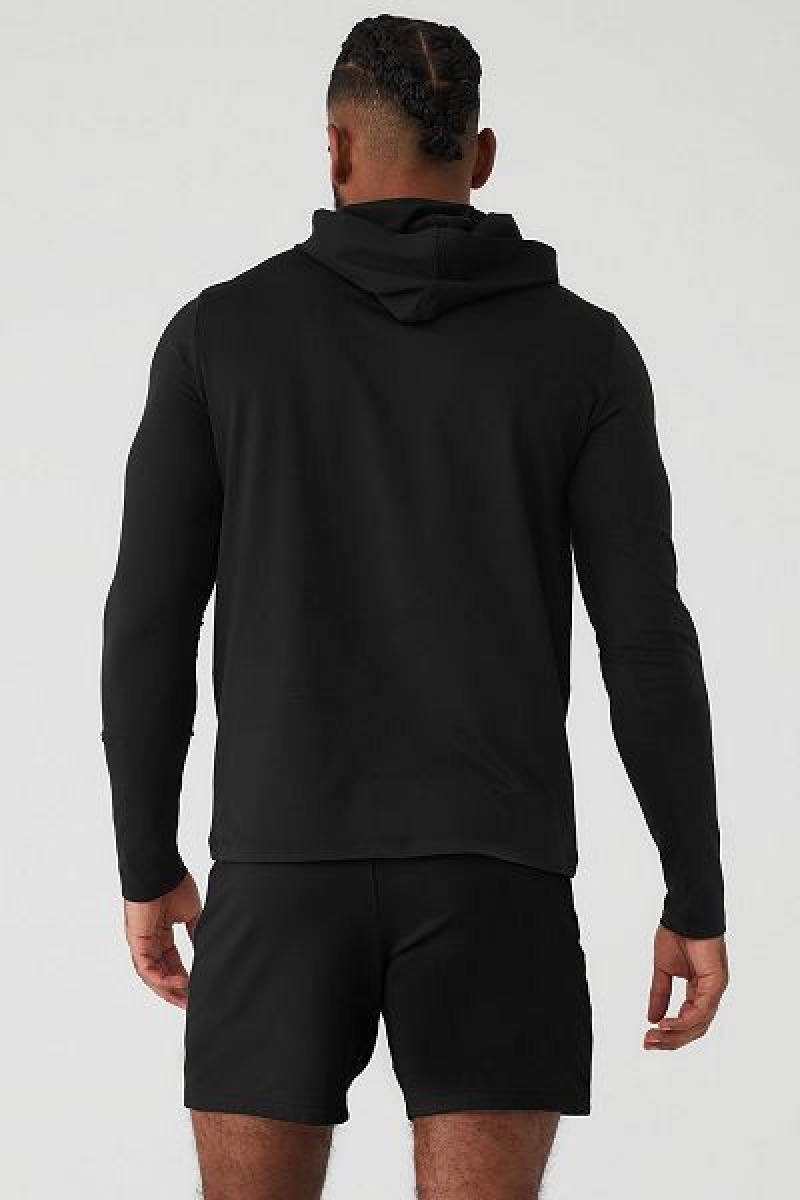 Camiseta Alo Yoga Conquer Reform Long Sleeve With Hood Masculino Pretas | 7932-ZIWOJ