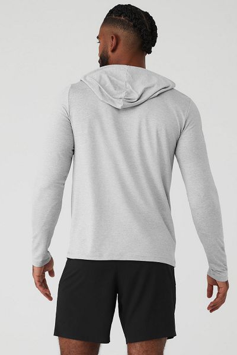 Camiseta Alo Yoga Conquer Reform Long Sleeve With Hood Masculino Cinzentas | 9610-RSJVG