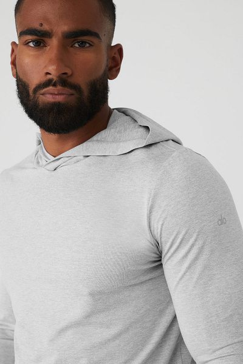 Camiseta Alo Yoga Conquer Reform Long Sleeve With Hood Masculino Cinzentas | 9610-RSJVG