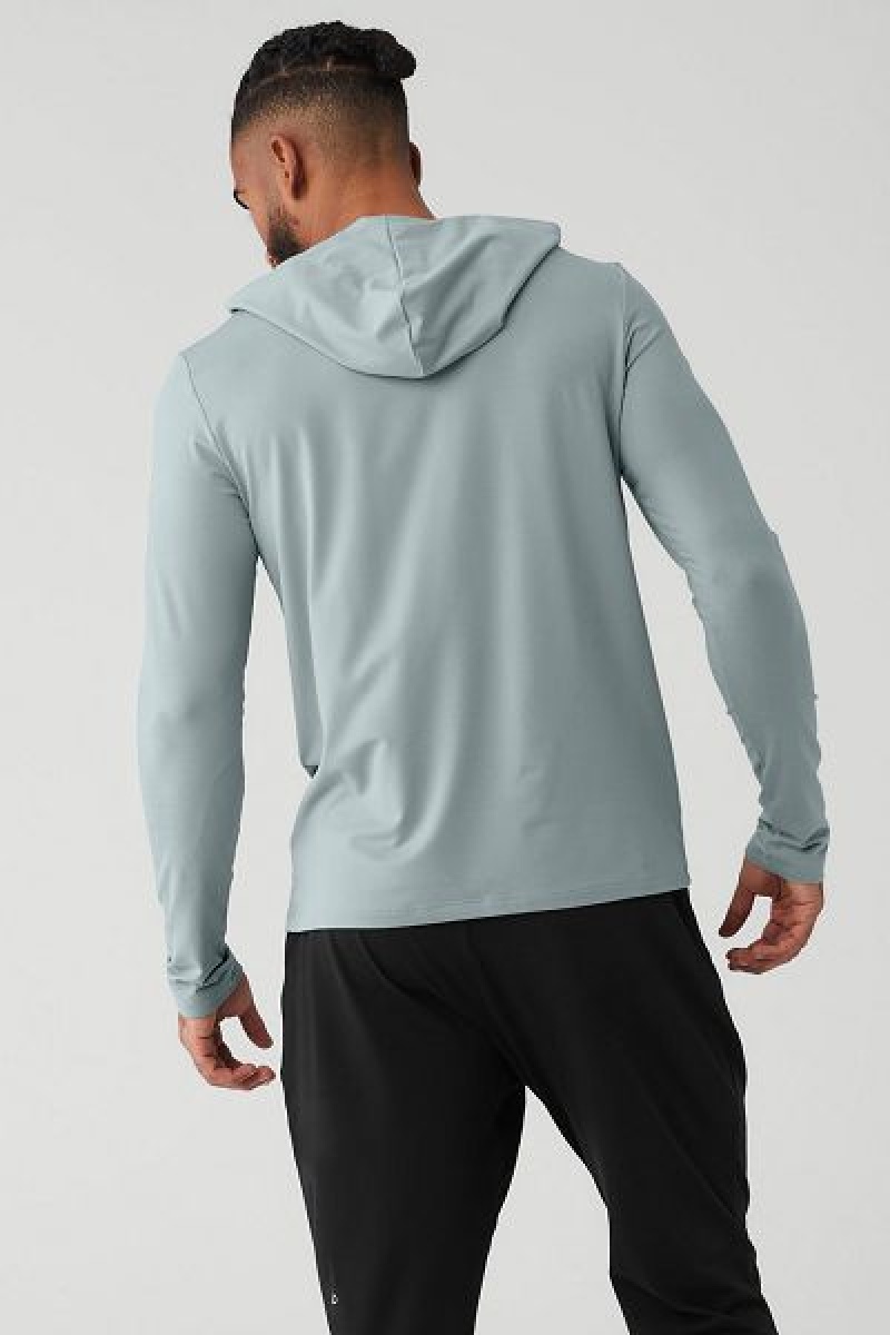 Camiseta Alo Yoga Conquer Reform Long Sleeve With Hood Masculino Cinzentas | 5739-RGHNY