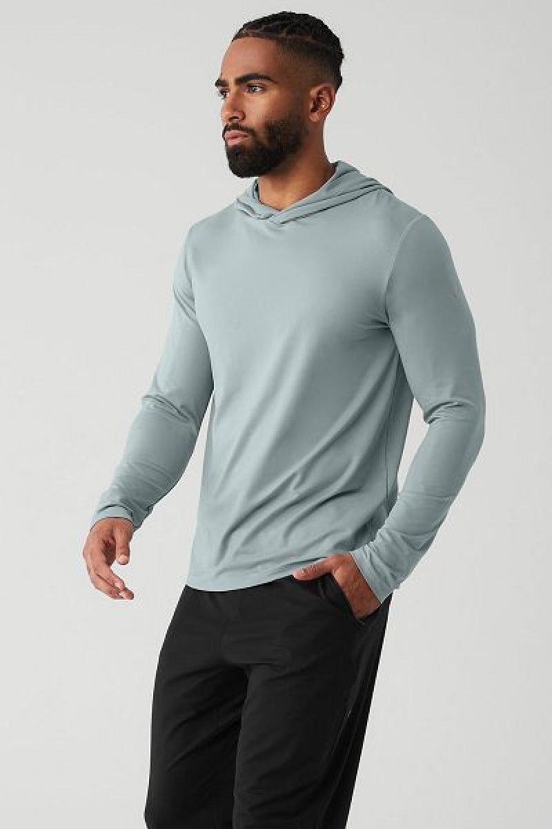 Camiseta Alo Yoga Conquer Reform Long Sleeve With Hood Masculino Cinzentas | 5739-RGHNY