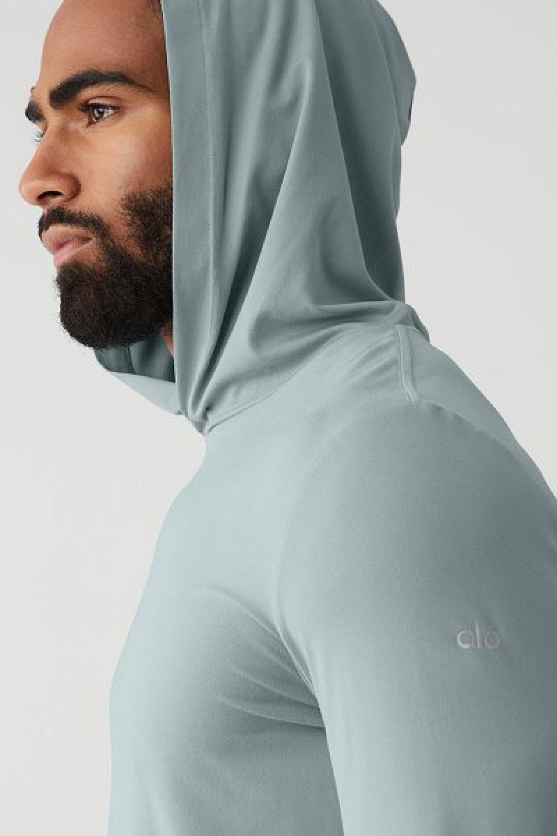 Camiseta Alo Yoga Conquer Reform Long Sleeve With Hood Masculino Cinzentas | 5739-RGHNY