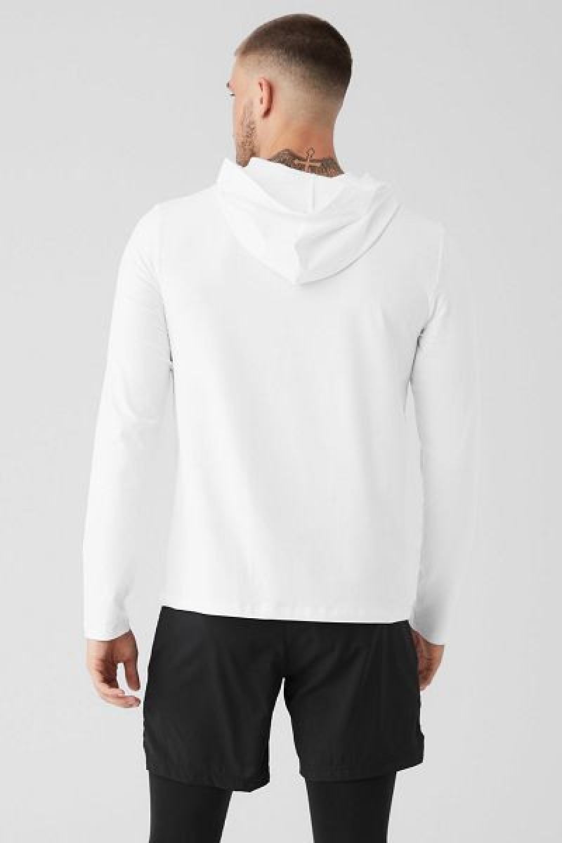 Camiseta Alo Yoga Conquer Reform Long Sleeve With Hood Masculino Branco | 6801-LGDNE