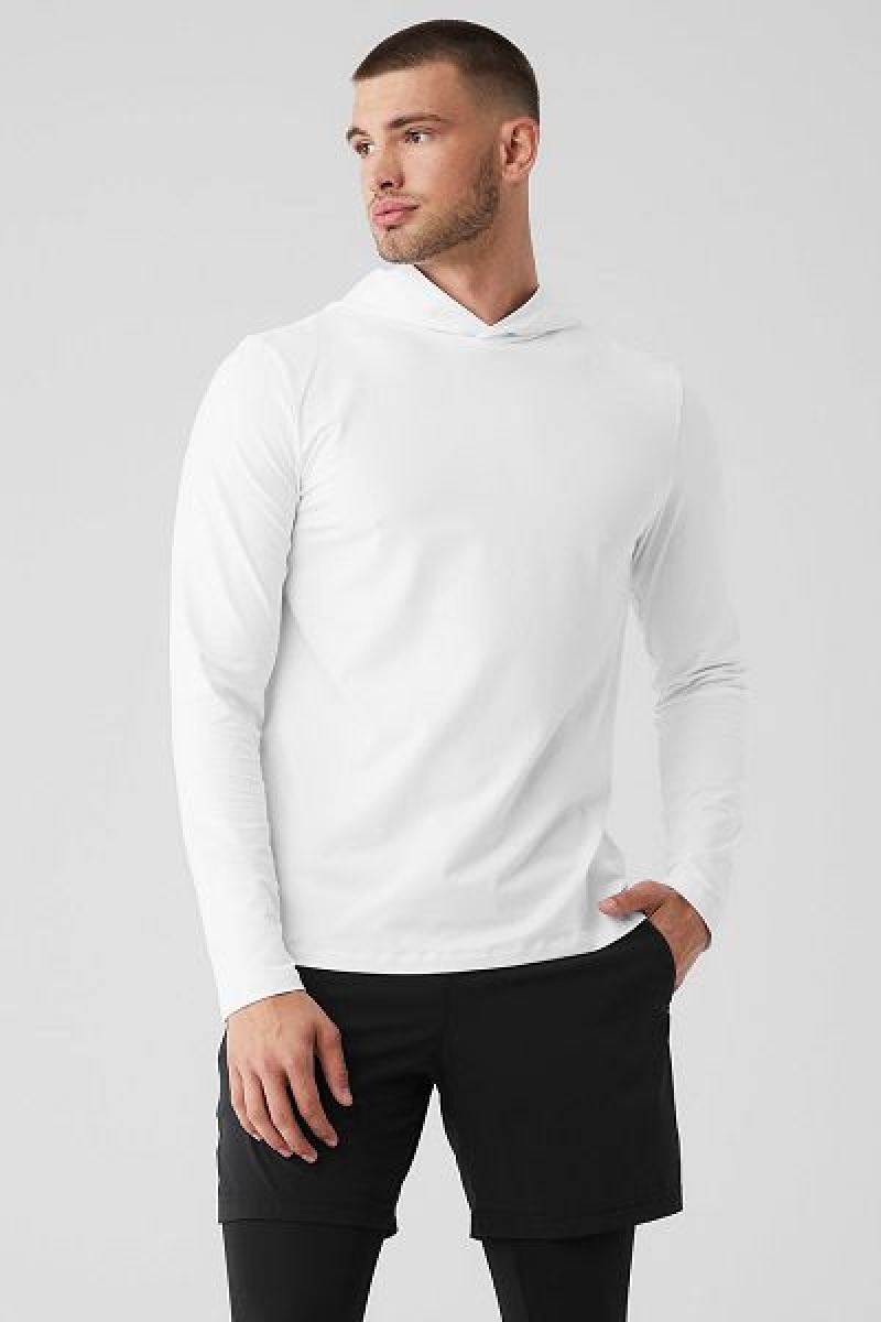 Camiseta Alo Yoga Conquer Reform Long Sleeve With Hood Masculino Branco | 6801-LGDNE