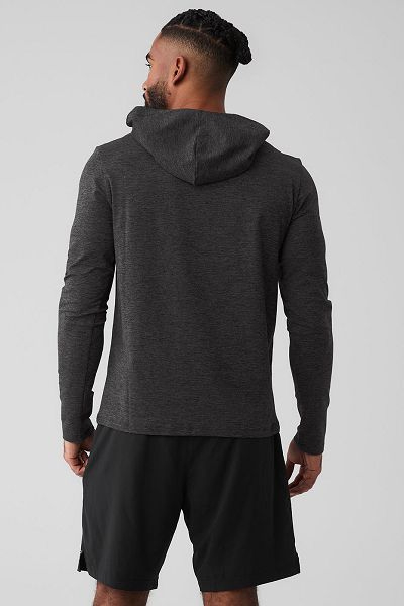 Camiseta Alo Yoga Conquer Reform Long Sleeve With Hood Masculino Cinzentas Escuro | 8720-IGOKJ