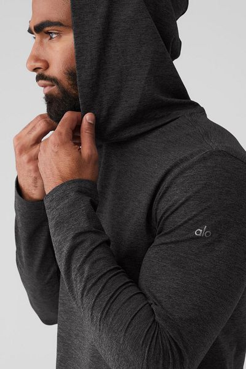 Camiseta Alo Yoga Conquer Reform Long Sleeve With Hood Masculino Cinzentas Escuro | 8720-IGOKJ