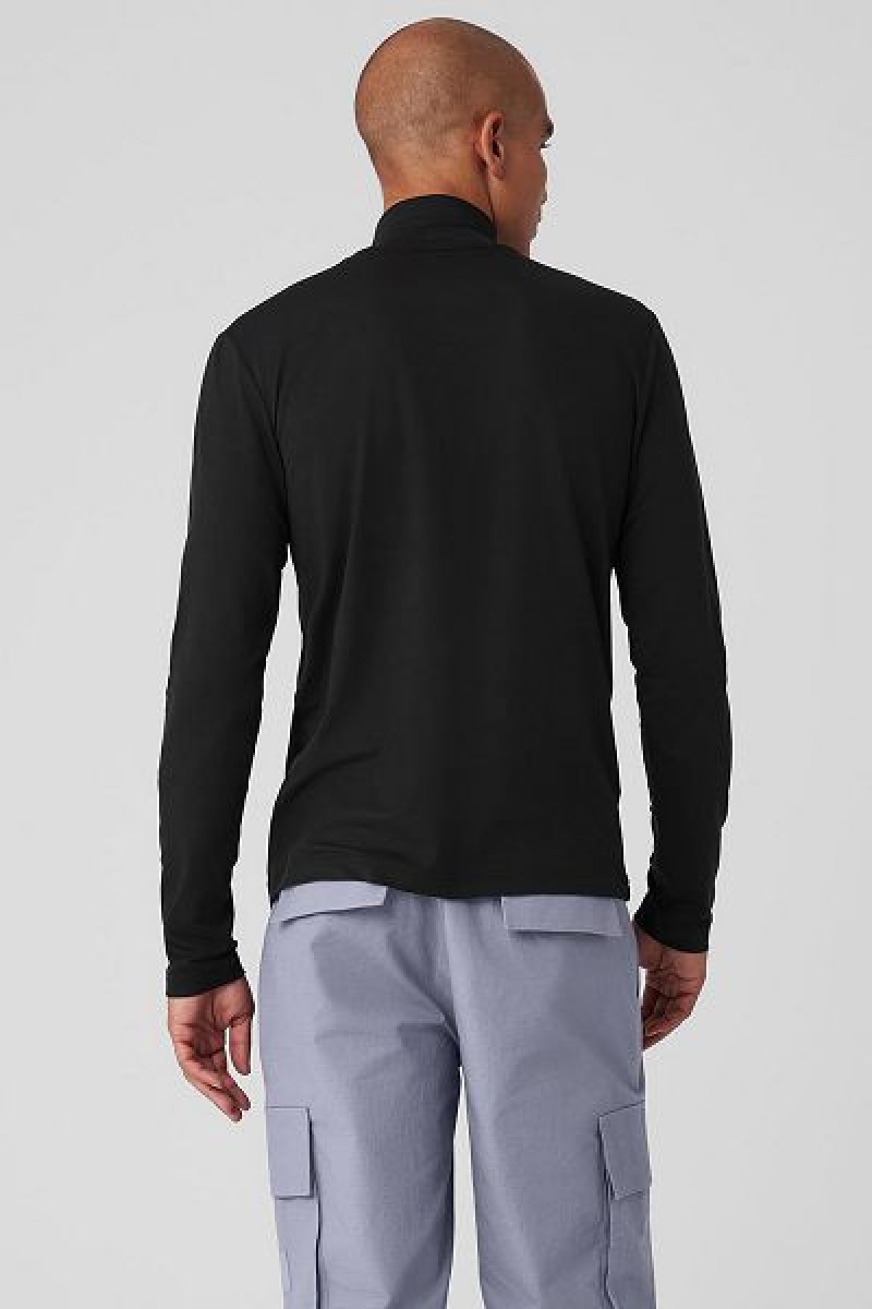 Camiseta Alo Yoga Conquer Reform Mock Neck Long Sleeve Masculino Pretas | 7923-CBHET