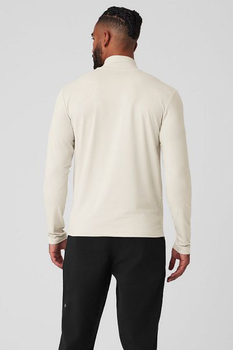 Camiseta Alo Yoga Conquer Reform Mock Neck Long Sleeve Masculino Bege | 6251-HSGQR