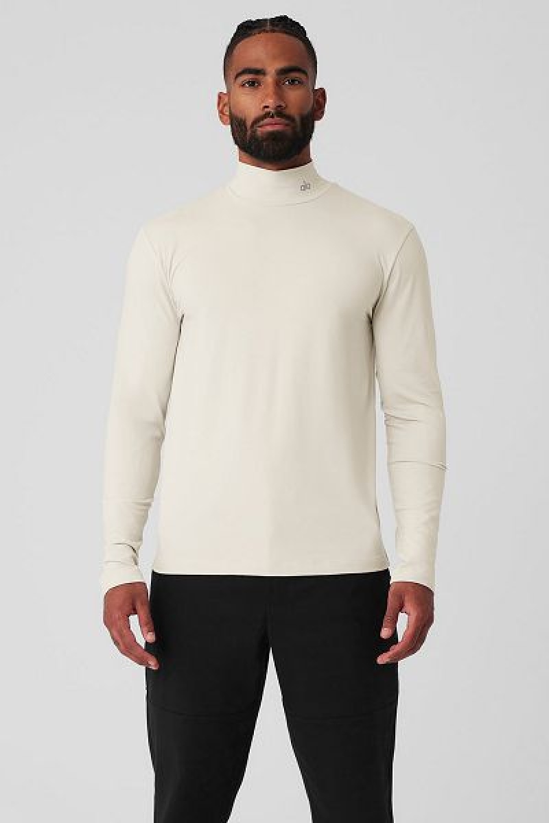 Camiseta Alo Yoga Conquer Reform Mock Neck Long Sleeve Masculino Bege | 6251-HSGQR