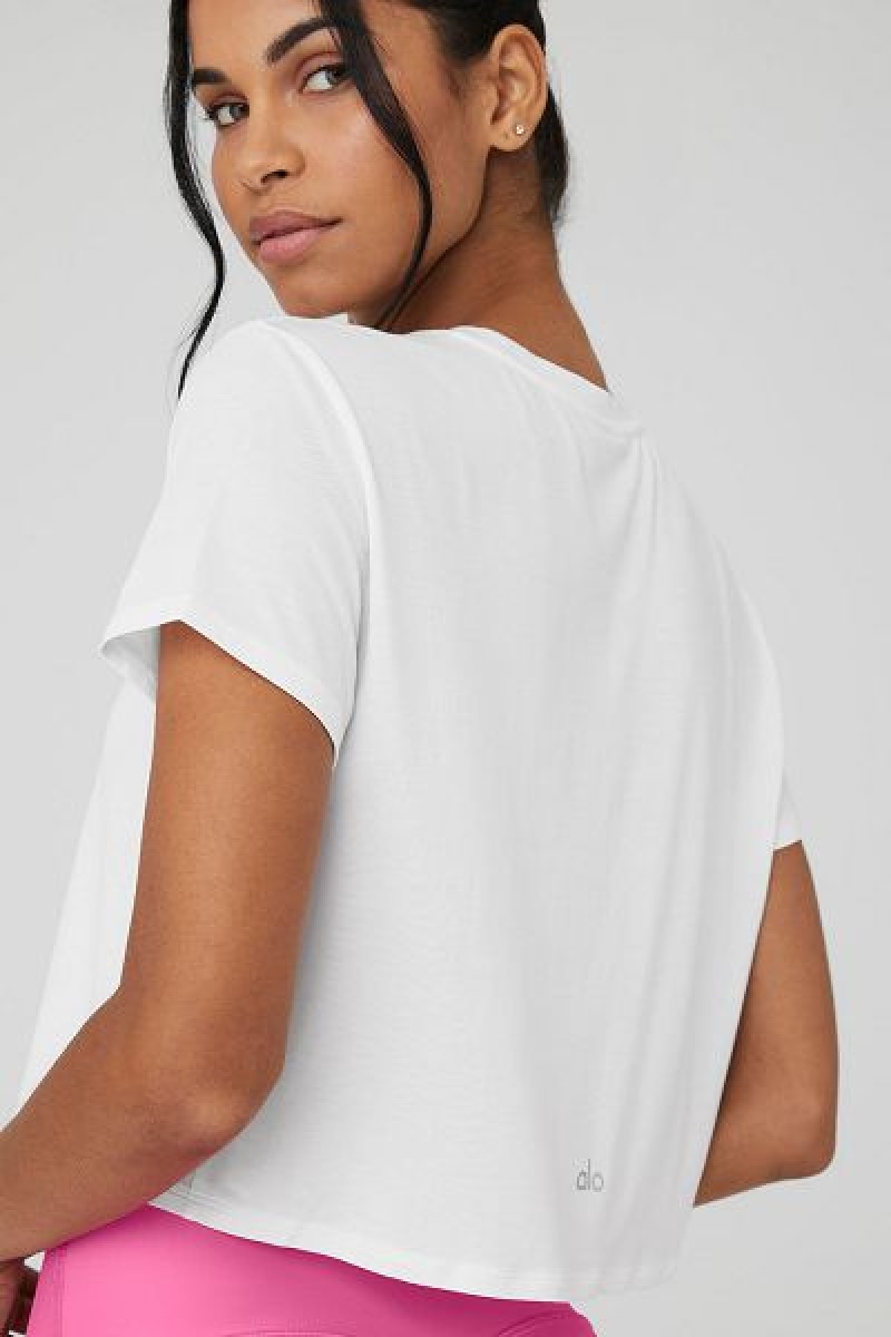 Camiseta Alo Yoga Cropped All Day Curta Sleeve Feminino Branco | 3452-HURPO