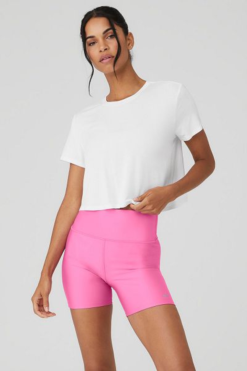 Camiseta Alo Yoga Cropped All Day Curta Sleeve Feminino Branco | 3452-HURPO